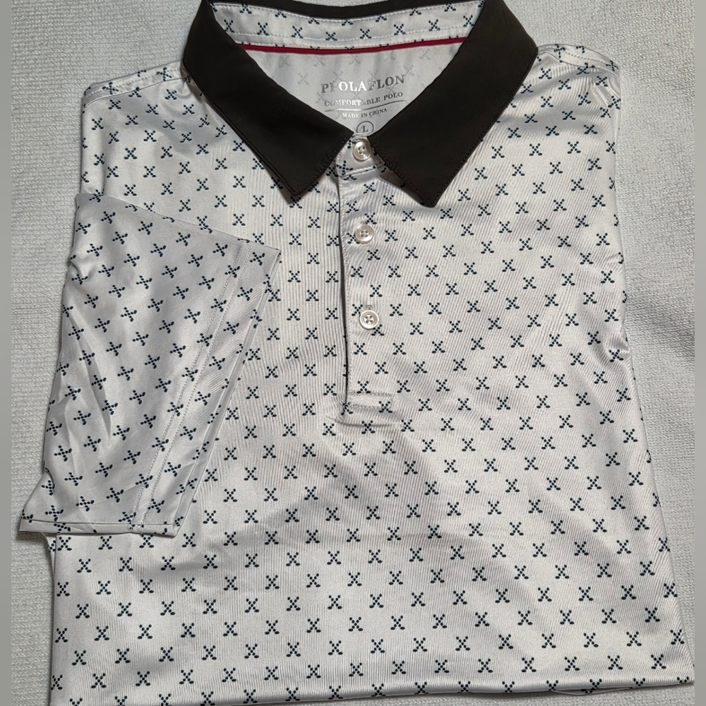 Ppolaflon White With Green Accent Color And Design Polo Golf Shirt. Sz L - Picture 1 of 8